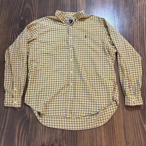 RALPH LAUREN Button Down Shirt Mens XL Yellow Blue Plaid Classic Fit Oxford